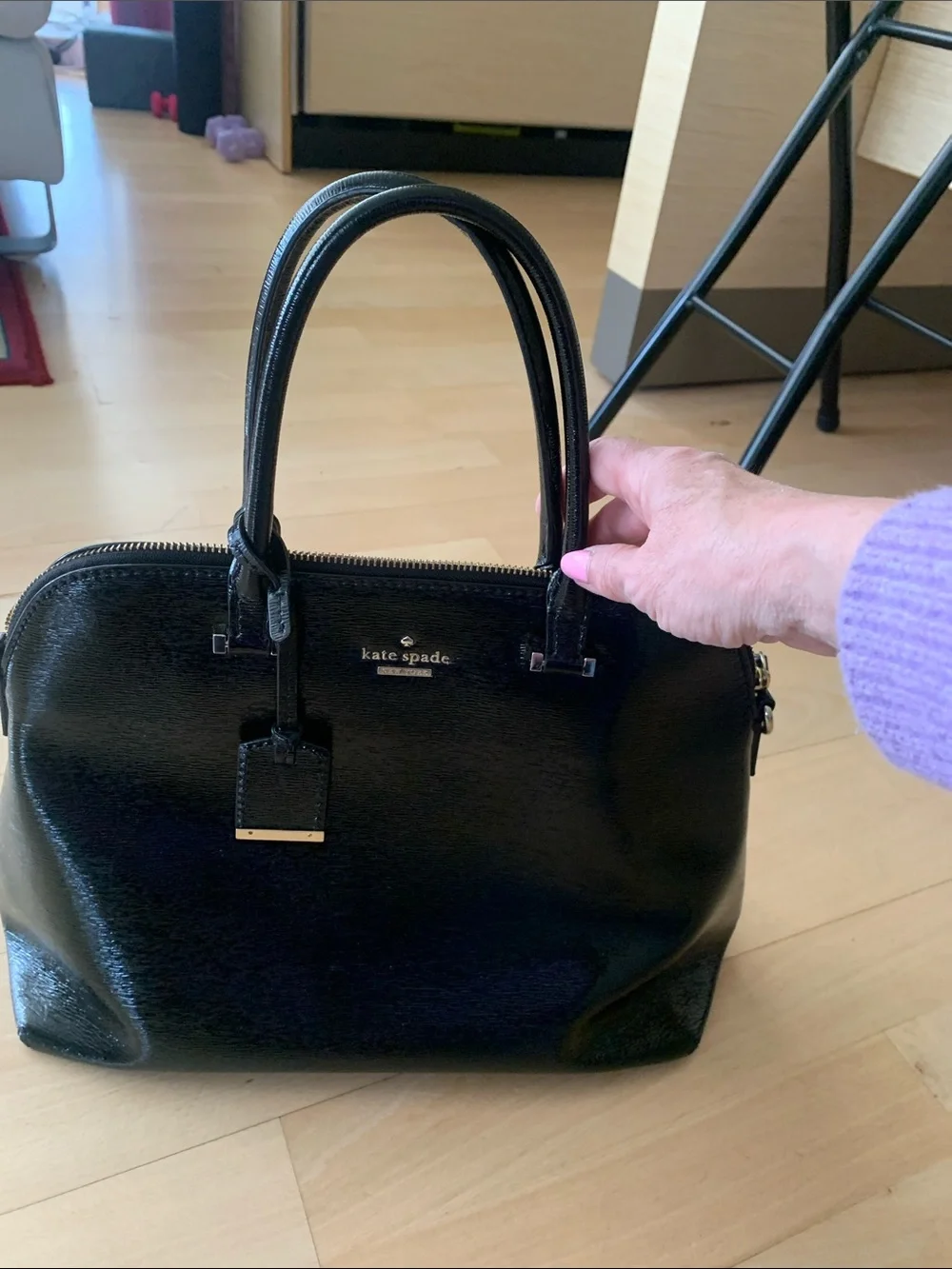 kate spade Black Patent Leather Satchel with Gold Hardware